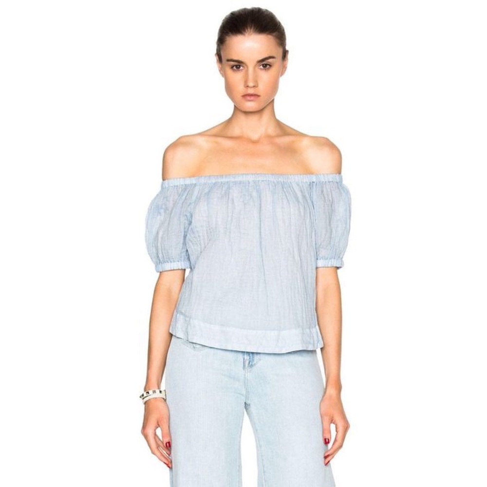 See by Chloe Crinkled Off-the-Shoulder Too Forever Blue Medium